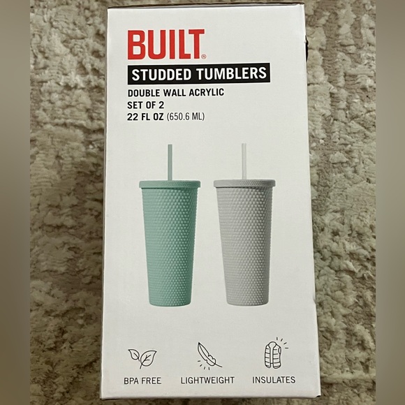 NEW!! Tumbler Cup Set Studded Aqua & White Double Wall, bundle 2 sets available - Picture 5 of 5